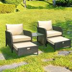 5-Piece Rattan Patio Conversation Set with Cushions