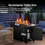 42 Inch Gas Fire Pit Table with Steel Lid