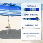 AMMSUN 7ft Heavy Duty Beach Umbrella with Tilt