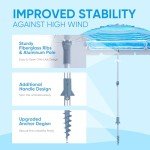High Wind Beach Umbrella with Sand Anchor & Tilt