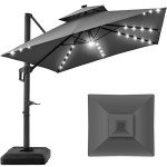 10x10ft Square Cantilever Patio Umbrella with Lights