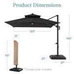 10x10ft Square Cantilever Patio Umbrella with Lights