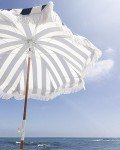 Boho Beach Umbrella with Fringe and Wood Pole