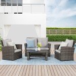 4-Piece Wicker Patio Furniture Set with Cushions