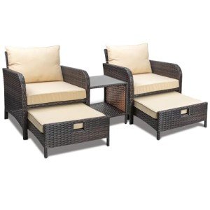 5-Piece Rattan Patio Conversation Set with Cushions