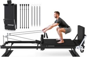 Foldable Pilates Reformer with Jump Board & Resistance