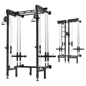 Wall-Mounted Folding Squat Rack with Cable Crossover
