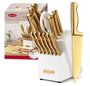 Golden Titanium Stainless Steel Knife Set with Sharpener