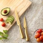 Golden Titanium Stainless Steel Knife Set with Sharpener