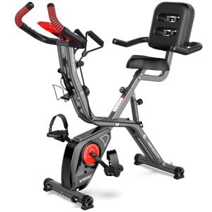 Pooboo Folding Exercise Bike with Arm Bands and Pulse Sensor