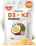 VEV Vitamin D3 + K2 Softgels for Bone Health