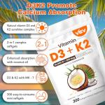 VEV Vitamin D3 + K2 Softgels for Bone Health