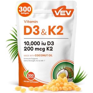 VEV Vitamin D3 + K2 Softgels for Bone Health