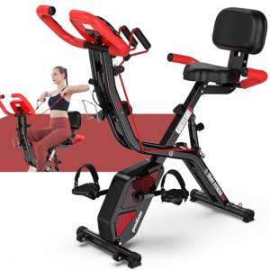 Pooboo Folding Exercise Bike with Arm Bands and Pulse Sensor