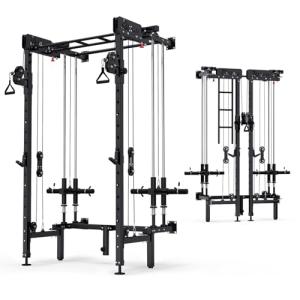 Wall-Mounted Folding Squat Rack with Cable Crossover