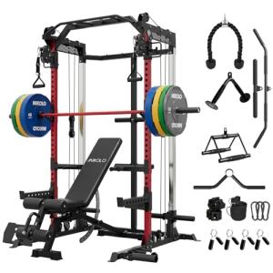 Mikolo 2000LB Power Rack with Dual Pulley System