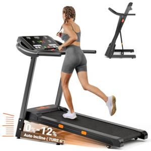 THERUN Folding Incline Treadmill with LED Screen