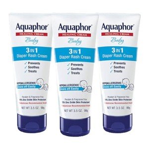 Aquaphor Baby 3 in 1 Diaper Rash Cream - Prevents, Soothes and Treats Diaper Rash - 3.5 oz. Tube (Pack of 3)