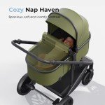 newyoo Baby Stroller with Newborn Bassinet, Baby/Infant Strollers w Convertible/Reversible Seat & Cup Holder, Coches para Bebes, 2-in-1 Rear-Facing Pram, One-Hand Quick Fold, 516M, Green