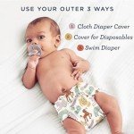 Esembly Cloth Diaper Outer, Swim Diaper, Waterproof Cloth Diaper Cover, Leak-Proof, Breathable Layer Over Prefolds, Flats or Fitteds, Reusable with Snap Closure - Size 2 (18-35lbs), Eco Earth