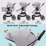Lortsybab 2-in-1 Baby Stroller with Bassinet Mode - Folding Infant Newborn Pram Stroller with Reversible Seat - Toddler Strollers for 0-36 Months Old Babies (Gery)