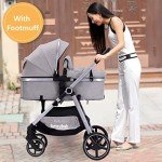 Lortsybab 2-in-1 Baby Stroller with Bassinet Mode - Folding Infant Newborn Pram Stroller with Reversible Seat - Toddler Strollers for 0-36 Months Old Babies (Gery)