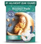 Naturally Nature Diaper Booster Pads Stop Nighttime Leaks, Adhesive Diaper Liners for Baby Overnight Diapers - Size N-3 Boys, 32-Pack - Disposable Diaper Pads for Heavy Wetters and Active Sleepers