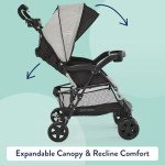 Kolcraft Cloud Plus Lightweight Baby Stroller, Travel Stroller with Large Storage Basket, Multi-Position Reclining Seat, One-Hand Steer, Compact Stroller, Infant and Toddler Stroller - Slate Gray