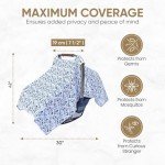 MOZAH Baby Car Seat Cover - Blue Leaves - 100% Organic Muslin - Soft, Breathable and Lightweight, Baby Infant Car Seat Essentials
