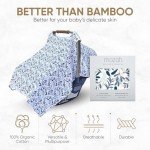 MOZAH Baby Car Seat Cover - Blue Leaves - 100% Organic Muslin - Soft, Breathable and Lightweight, Baby Infant Car Seat Essentials