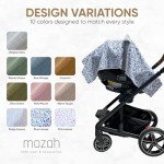 MOZAH Baby Car Seat Cover - Blue Leaves - 100% Organic Muslin - Soft, Breathable and Lightweight, Baby Infant Car Seat Essentials