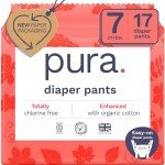 Pura Size 7 Diaper Pants - 1 x 17 Diapers (37+lbs), Pull Up Disposable Baby Diapers for Sensitive Skin, Hypoallergenic, Fragrance Free, Totally Chlorine Free, Easy-Tear Sides