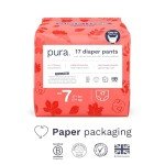 Pura Size 7 Diaper Pants - 1 x 17 Diapers (37+lbs), Pull Up Disposable Baby Diapers for Sensitive Skin, Hypoallergenic, Fragrance Free, Totally Chlorine Free, Easy-Tear Sides