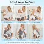 Bear Baby Carrier, 6-in-1 Baby Carrier Newborn to Toddler with Hip Seat (Ergonomic M Position) for 3-36 Month/ 7-44lbs Baby, Adjustable Size for Enhanced Lumbar Support, Perfect for On-The-go