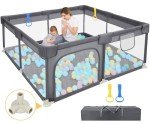 Dripex Baby Playpen, 52"×52" Play Pens for Babies and Toddlers, Safe Anti-Fall Play Yard with Gates, Baby Fence with Breathable Mesh, Indoor & Outdoor Kids Activity Center, Anchor Grey