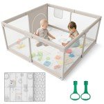 Baby Playpen,Playpen, Playpen for Babies and Toddlers, Play Pen for Kids, Play Pens for Babies and Toddlers for Apartment (47 * 47 inch Grey with mat)