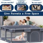 Baby Playpen with Mat, 50x50 Inch Playpen with Mat Waterproof for Babies and Toddlers Play Pen Playards Safety Gate Fence Active Center Indoor