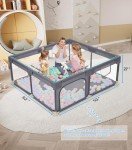Dripex Baby Playpen, 52"×52" Play Pens for Babies and Toddlers, Safe Anti-Fall Play Yard with Gates, Baby Fence with Breathable Mesh, Indoor & Outdoor Kids Activity Center, Anchor Grey