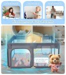 Dripex Baby Playpen, 52"×52" Play Pens for Babies and Toddlers, Safe Anti-Fall Play Yard with Gates, Baby Fence with Breathable Mesh, Indoor & Outdoor Kids Activity Center, Anchor Grey