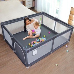 XVISHX Baby Playpen, 50 x 50 inch Baby Playard, Playpen for Babies and Toddlers, Baby Fence Play Pen for Indoor & Outdoor, with Soft Breathable Mesh,No Gaps Playpen for Babies, Grey