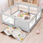 Baby Playpen with Mat 50x50 Inch, Playpen for Babies and Toddlers with Gate, Baby Fence Sturdy Safety Playpen, Indoor & Outdoor Kids Activity Center
