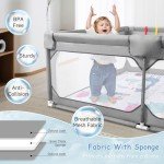JINXIA Baby Playpen with Mat 75"*59", Large Playpen for Babies and Toddlers with Soft Breathable Mesh, Fodable Climb-Proof Anti-Fall Baby Playpen, Sturdy Safety Play Yard for Indoor Outdoor Fun, Grey