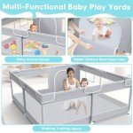 Fshibila Baby Playpen, Baby Playard for Babies and Toddlers, Baby Fence Play Pens for Indoor & Outdoor, Sturdy Safety Play Yard with Soft Breathable Mesh, Anti-Fall, 50 * 50 * 27 inches Grey