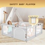 Baby Playpen with Mat 50x50 Inch, Playpen for Babies and Toddlers with Gate, Baby Fence Sturdy Safety Playpen, Indoor & Outdoor Kids Activity Center
