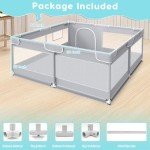 Fshibila Baby Playpen, Baby Playard for Babies and Toddlers, Baby Fence Play Pens for Indoor & Outdoor, Sturdy Safety Play Yard with Soft Breathable Mesh, Anti-Fall, 50 * 50 * 27 inches Grey
