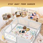 Baby Playpen with Mat 50x50 Inch, Playpen for Babies and Toddlers with Gate, Baby Fence Sturdy Safety Playpen, Indoor & Outdoor Kids Activity Center