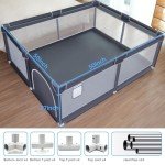 XVISHX Baby Playpen, 50 x 50 inch Baby Playard, Playpen for Babies and Toddlers, Baby Fence Play Pen for Indoor & Outdoor, with Soft Breathable Mesh,No Gaps Playpen for Babies, Grey