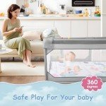 JINXIA Baby Playpen with Mat 75"*59", Large Playpen for Babies and Toddlers with Soft Breathable Mesh, Fodable Climb-Proof Anti-Fall Baby Playpen, Sturdy Safety Play Yard for Indoor Outdoor Fun, Grey