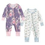 OPAWO Viscose from Bamboo Onsies for Baby Girls' One-Piece Rompers with 2 Way Zipper Mittens Cuff Infant Footless Sleep 'N Play6-12 Month