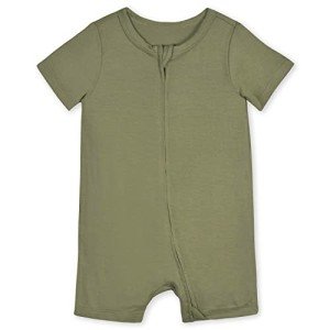 Gerber Unisex Baby Buttery-soft Short Sleeve With Viscose Made Eucalyptus Romper, Moss, 0-3 Months US